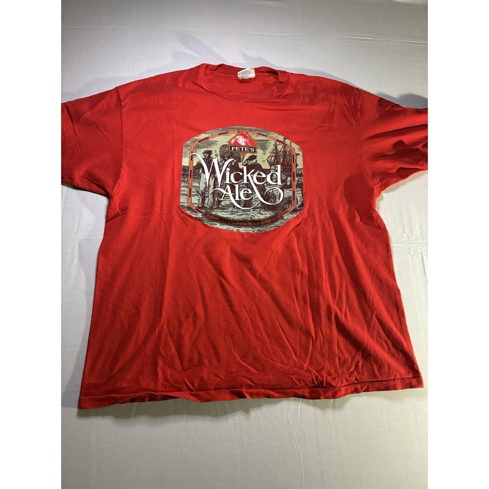 Vintage Petes Wicked Ale Brewery T-Shirt Mens XL Red Hanes Beefy-T Made in USA